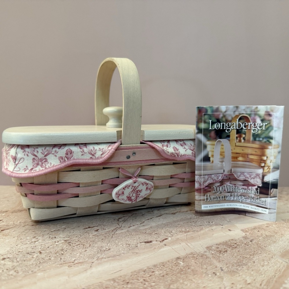 Longaberger 2000 Whitewashed Horizon of Hope Basket Lid Liner Tie-On 19194